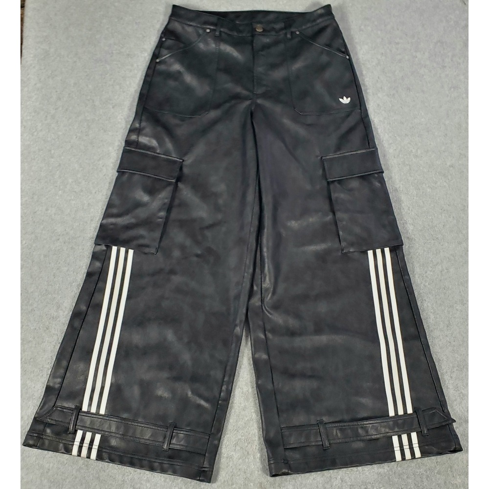Adidas Adilenium Season 3 Faux Leather Wide Leg Cargo Pants Black 34x32.5 Street